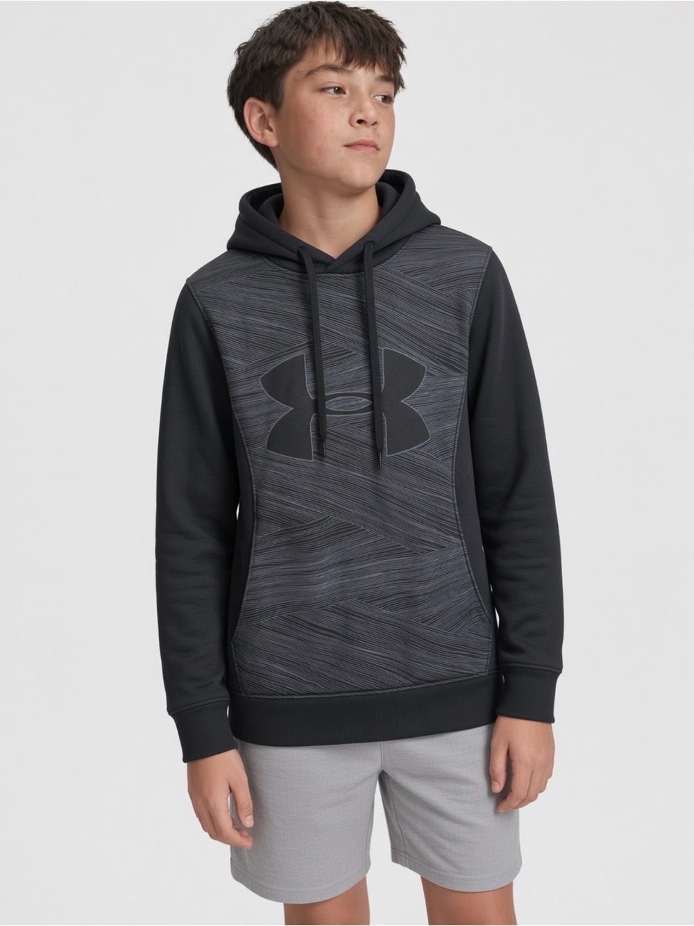 $55 Boys Under Armour Black Hooded Pullover Sweater Small